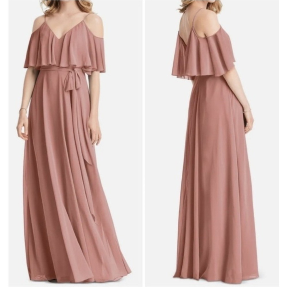 Cold-Shoulder Ruffle Maxi Dress - Dusty Rose